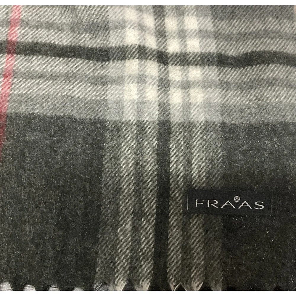 Cashmink Fraas Winter Scarf Gray Plaid Black Red Ivory Tassels‎ Germany